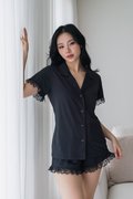 ESME Lace Sleeved 2Pcs Set Sleepwear (Dusk Black)
