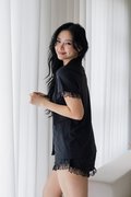 ESME Lace Sleeved 2Pcs Set Sleepwear (Dusk Black)