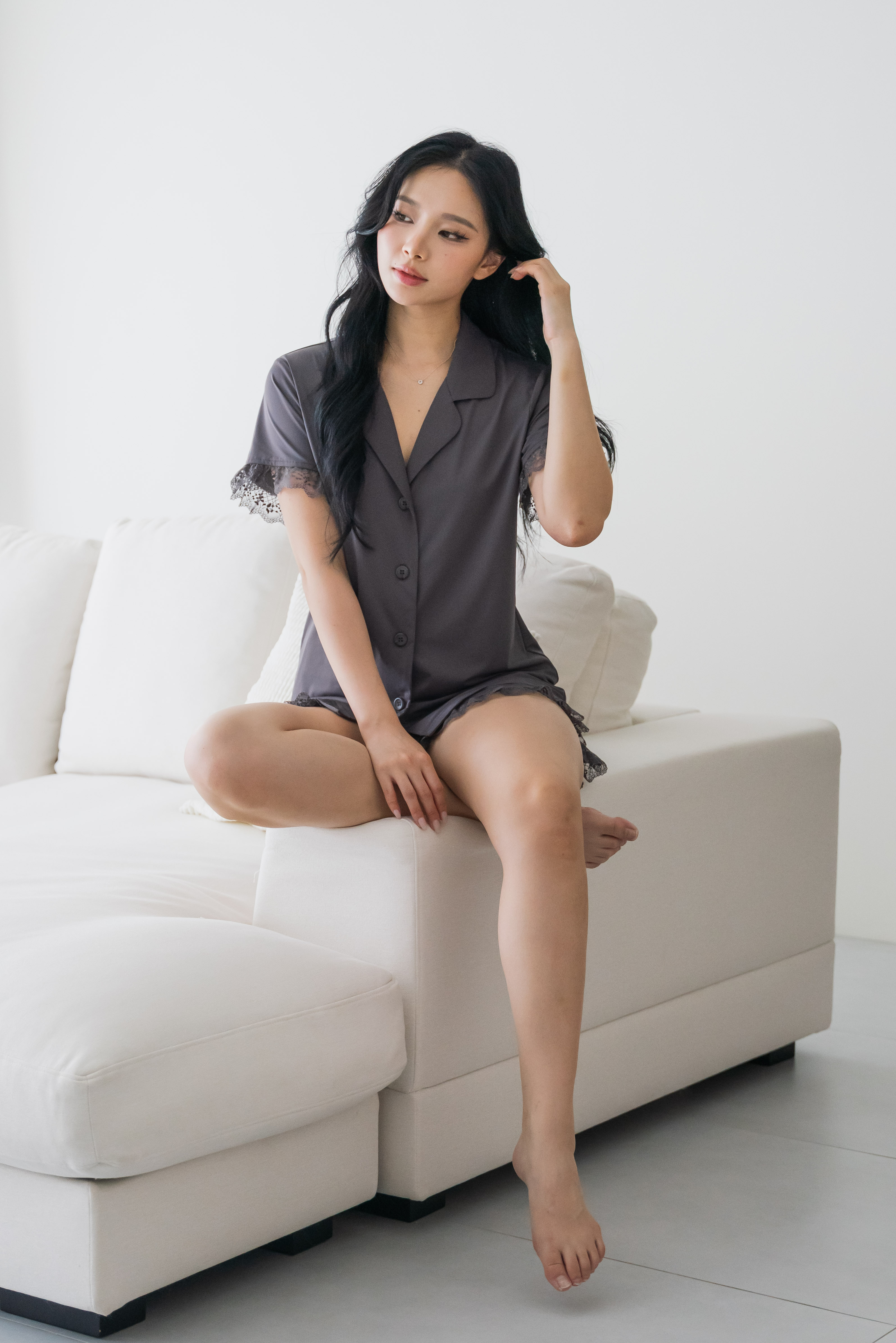 ESME Lace Sleeved 2Pcs Set Sleepwear (Stone Grey)