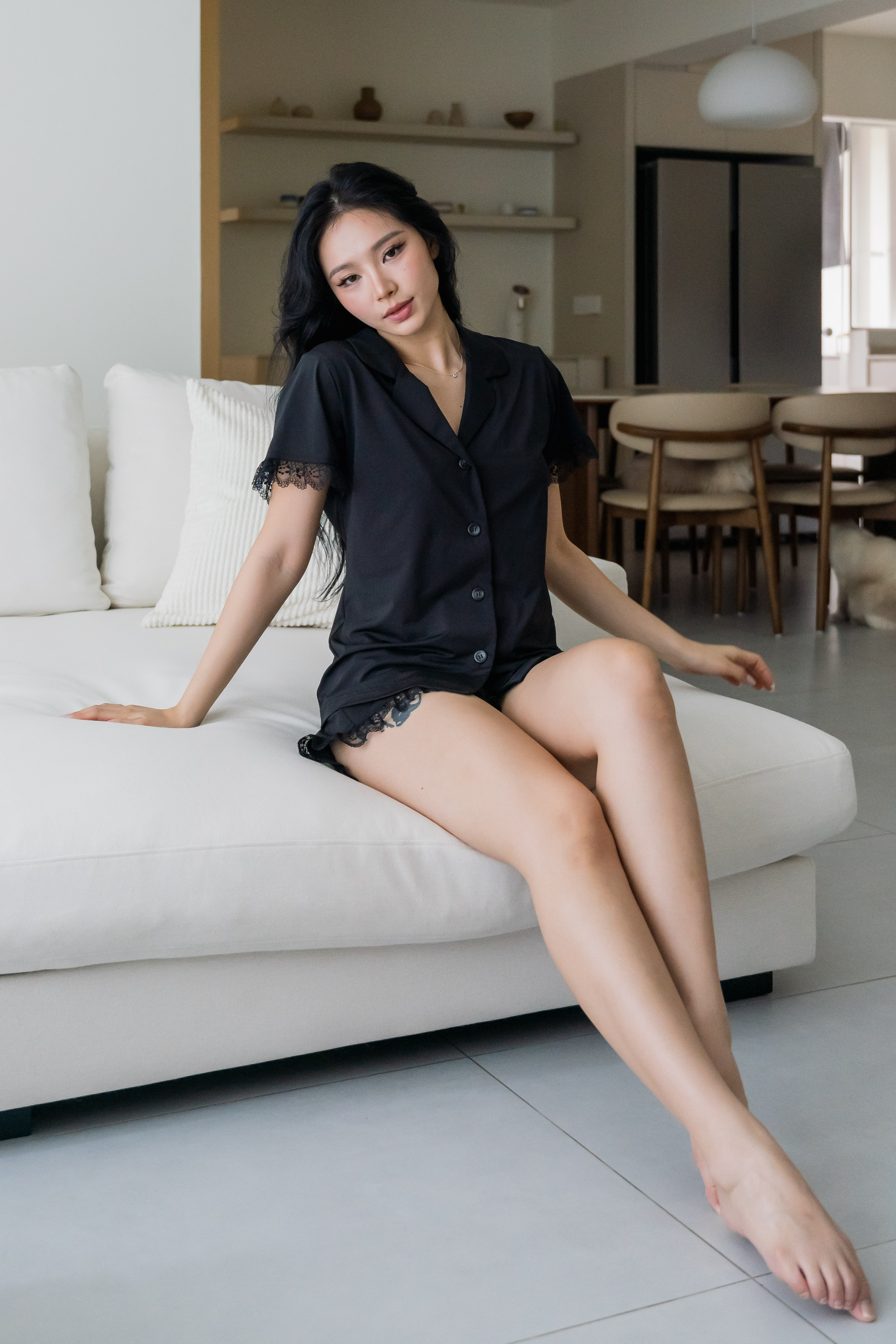 ESME Lace Sleeved 2Pcs Set Sleepwear (Dusk Black)