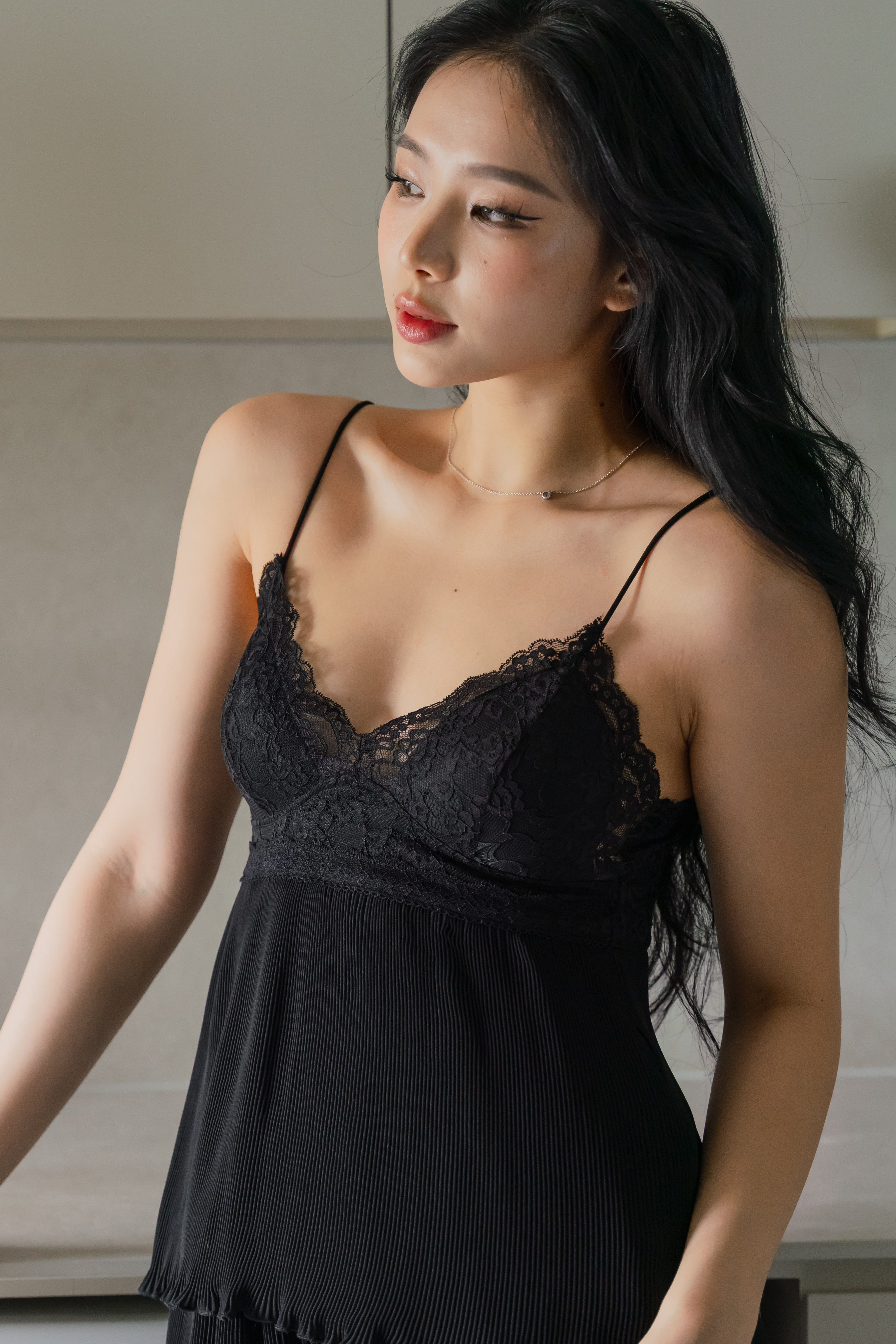 DAHLIA Pleated 2 Pcs Set Sleepwear (Dusk Black)