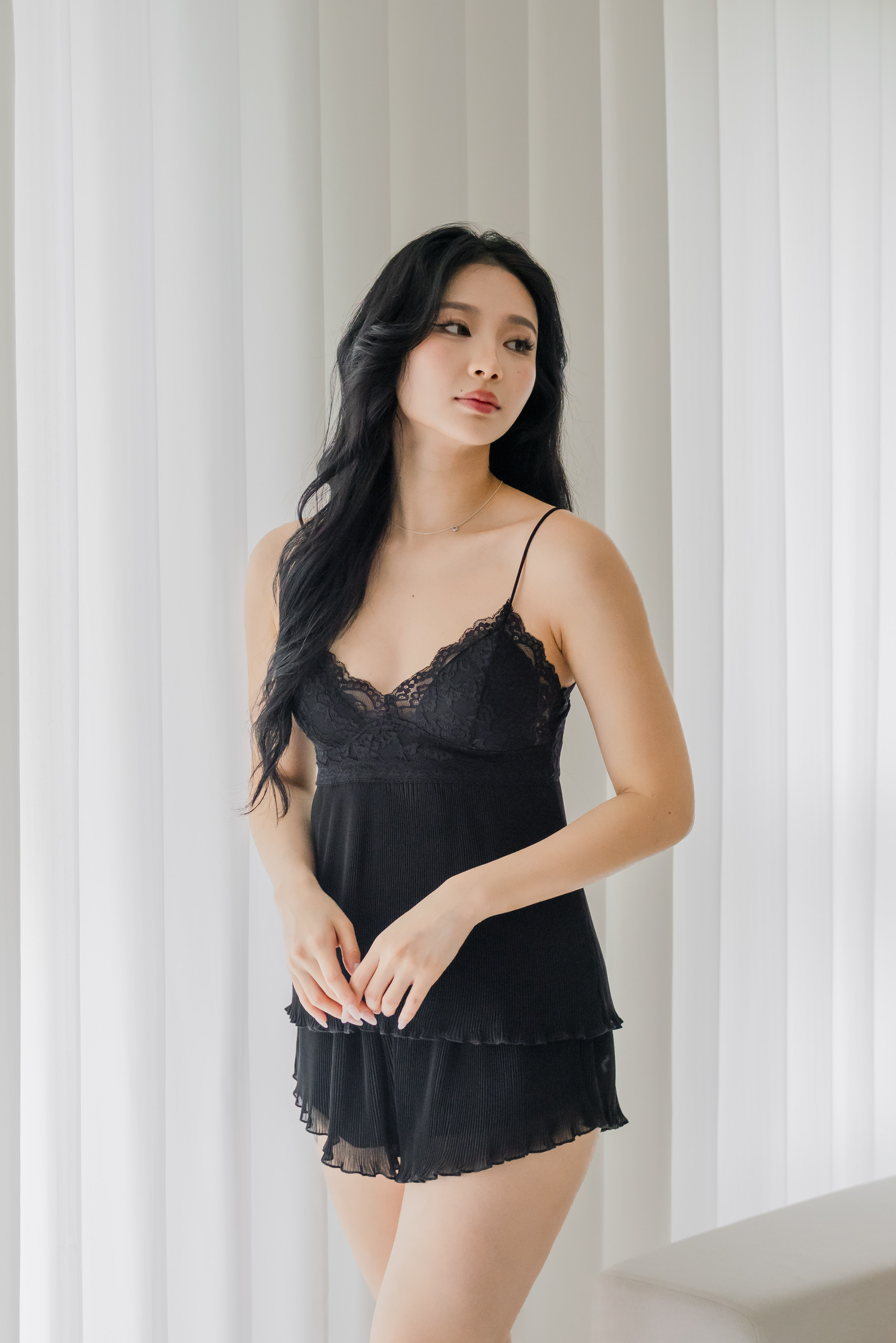 DAHLIA Pleated 2 Pcs Set Sleepwear (Dusk Black)