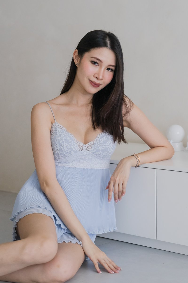 DAHLIA Pleated 2 Pcs Set Sleepwear (Bluebell)