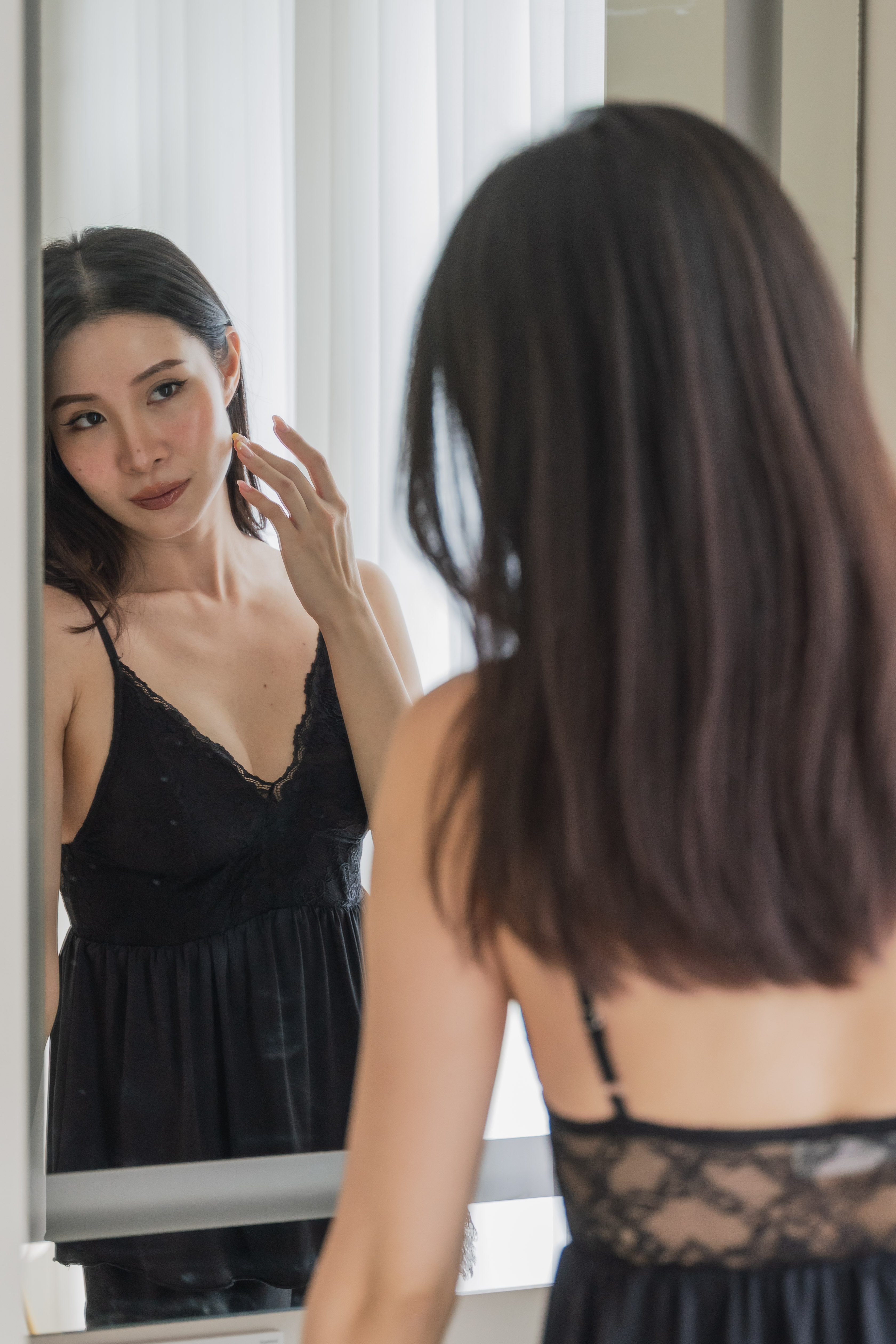 ELISE Laced V Neck 2 Pcs Set (Dusk Black)