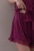 ESME Lace Sleeved 2Pcs Set Sleepwear (Maroon Red)
