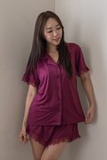 ESME Lace Sleeved 2Pcs Set Sleepwear (Maroon Red)