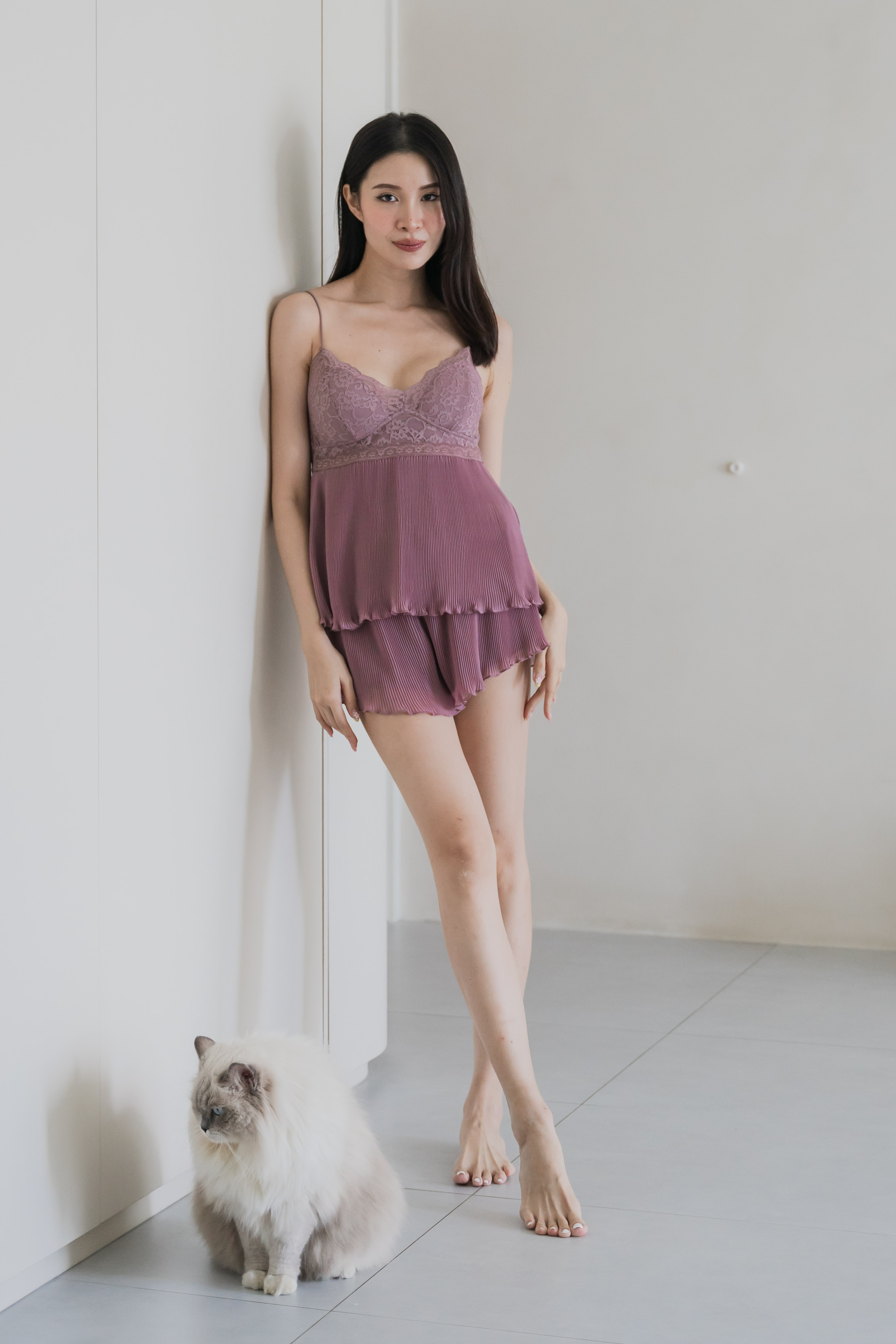 DAHLIA Pleated 2 Pcs Set Sleepwear (Dusty Mauve)