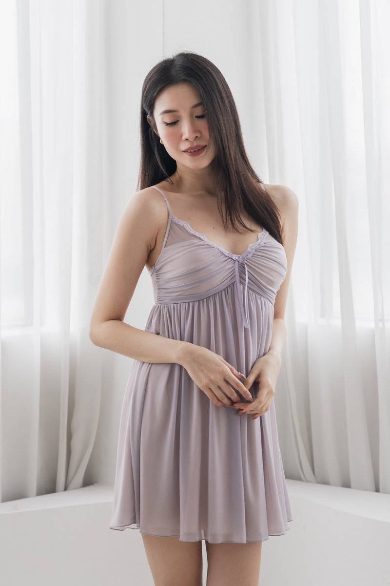 VELDA Mesh Slip Dress (Lavender Haze)