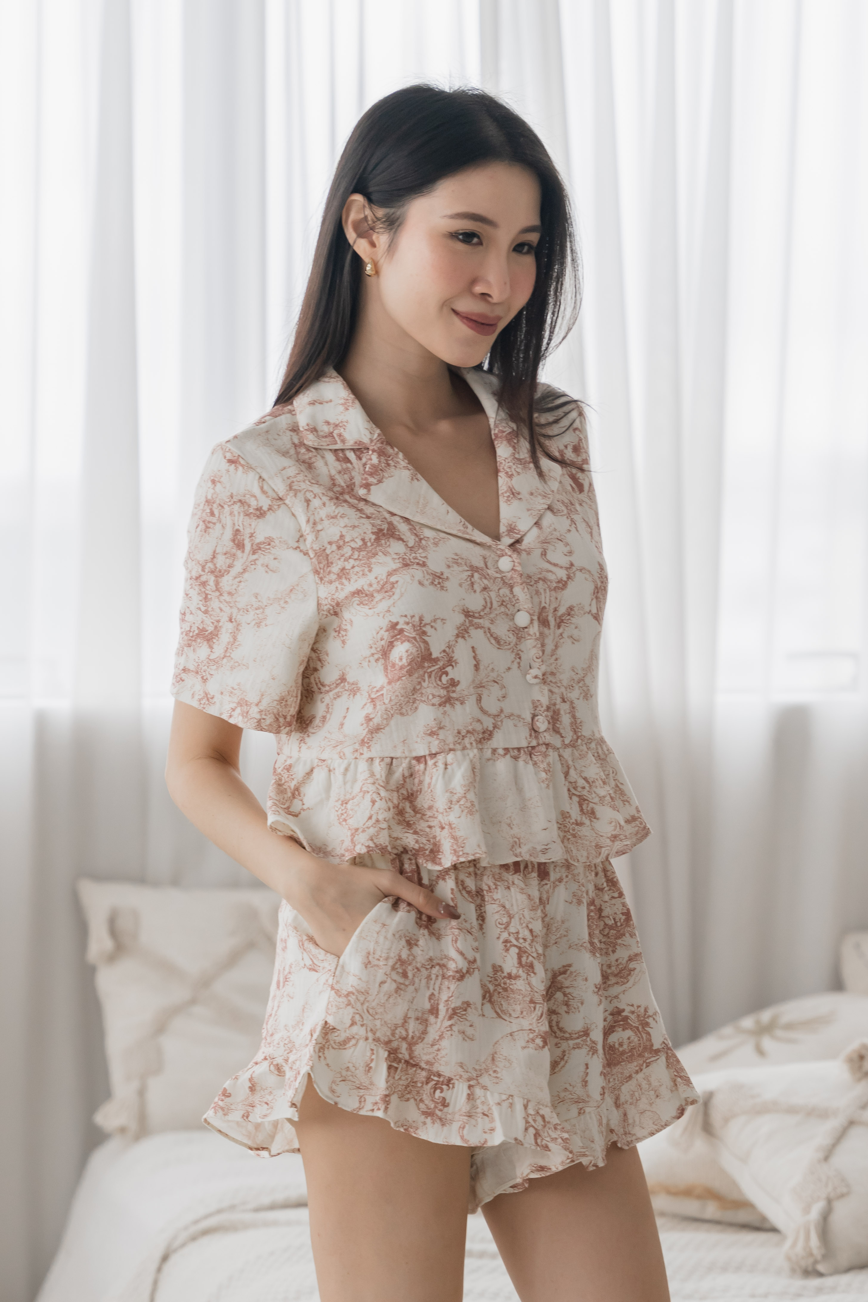 CLAIRE Toile Sleeved 2Pcs Set Sleepwear