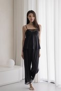 [PETITE] EMILY V Lace Neck 2Pcs Pants Set (Dusk Black)