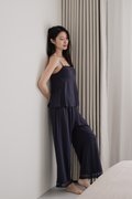 [PETITE] EMILY V Lace Neck 2Pcs Pants Set (Midnight Navy)