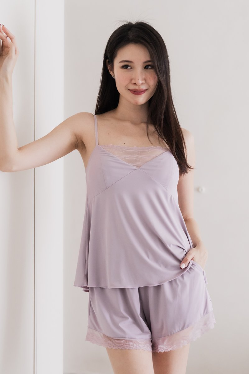 NELLY V LACE NECK 2Pcs Set (Lavender)