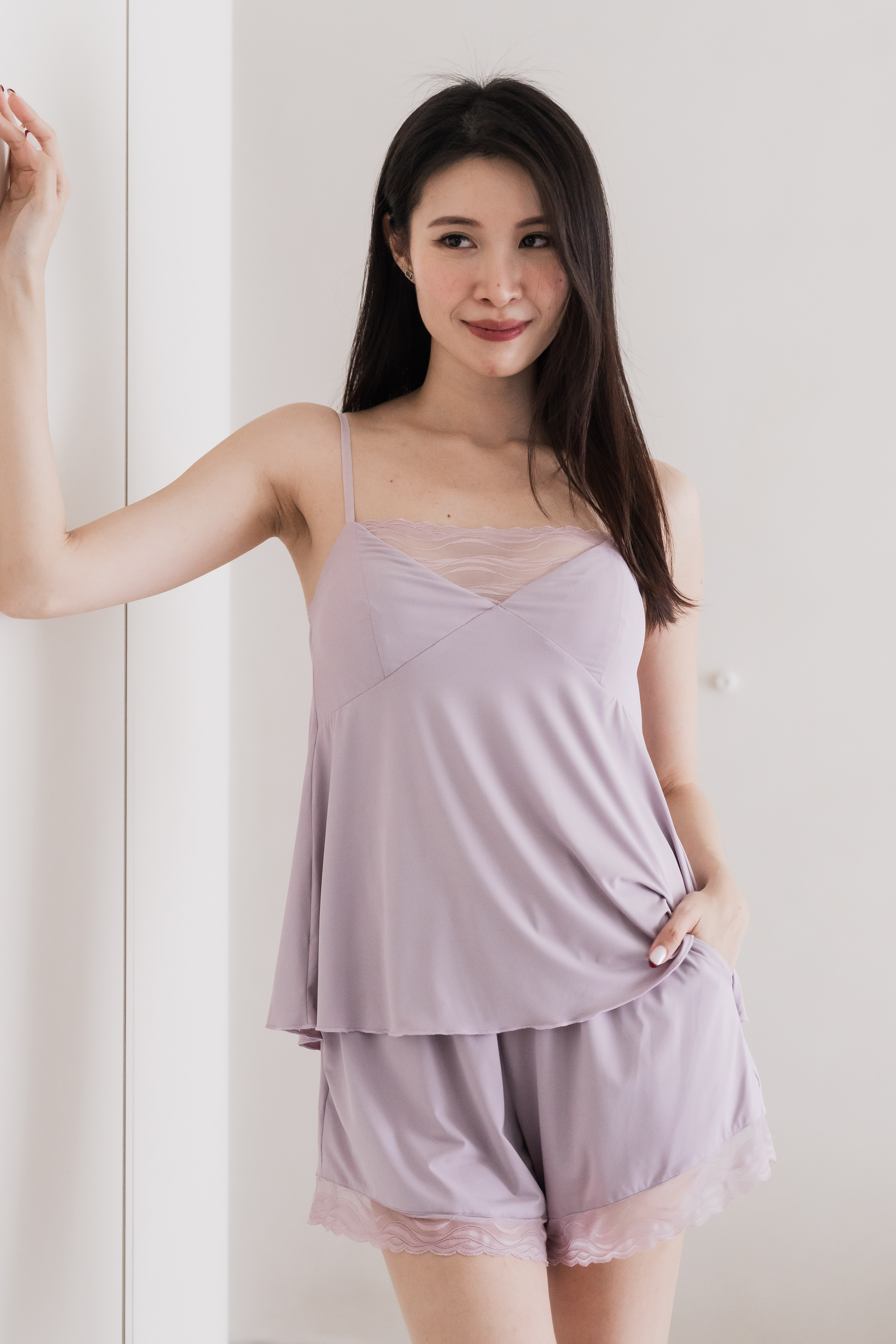 NELLY V LACE NECK 2Pcs Set (Lavender)