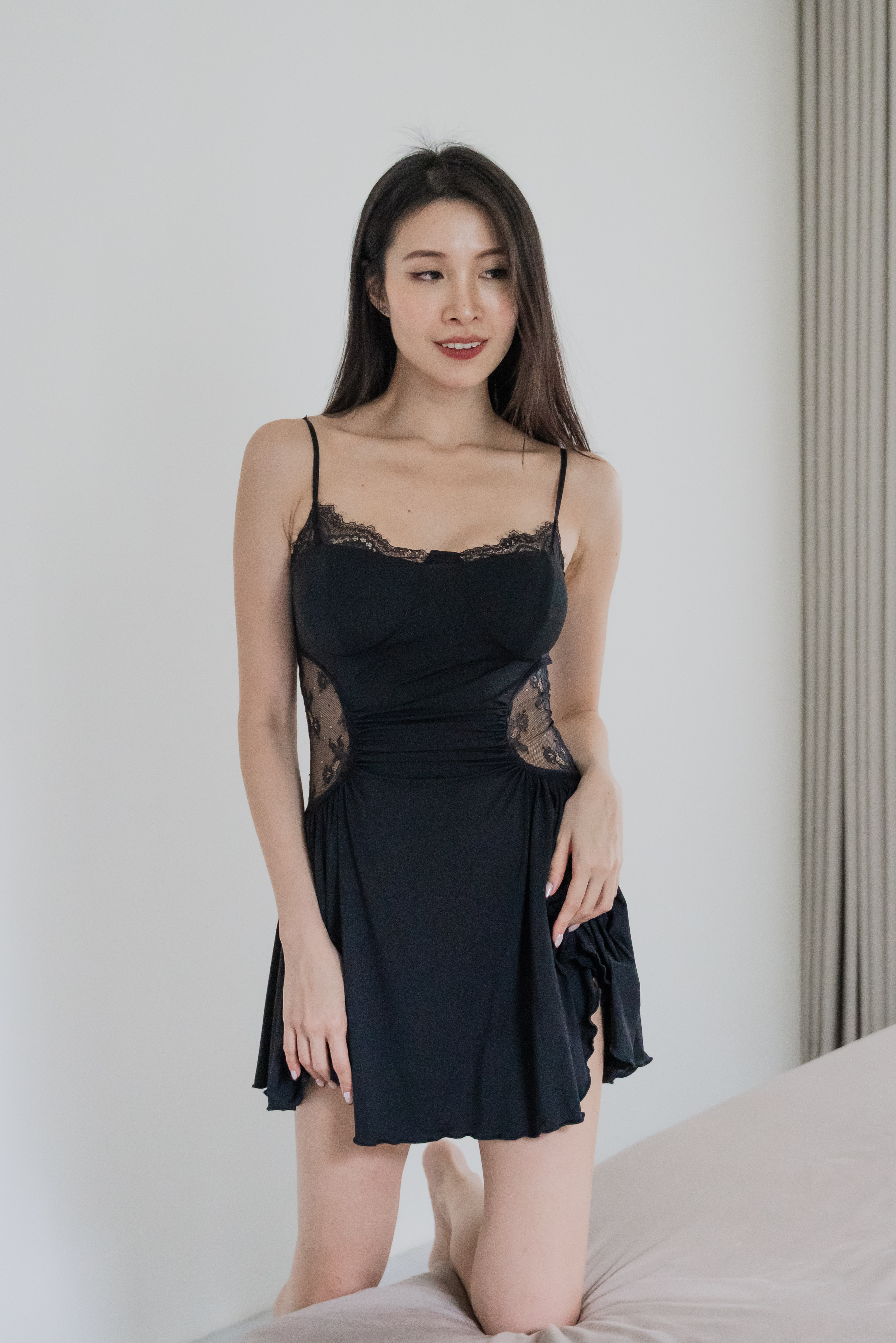 FREYA Lace Cutout Slip Dress (Dusk Black)