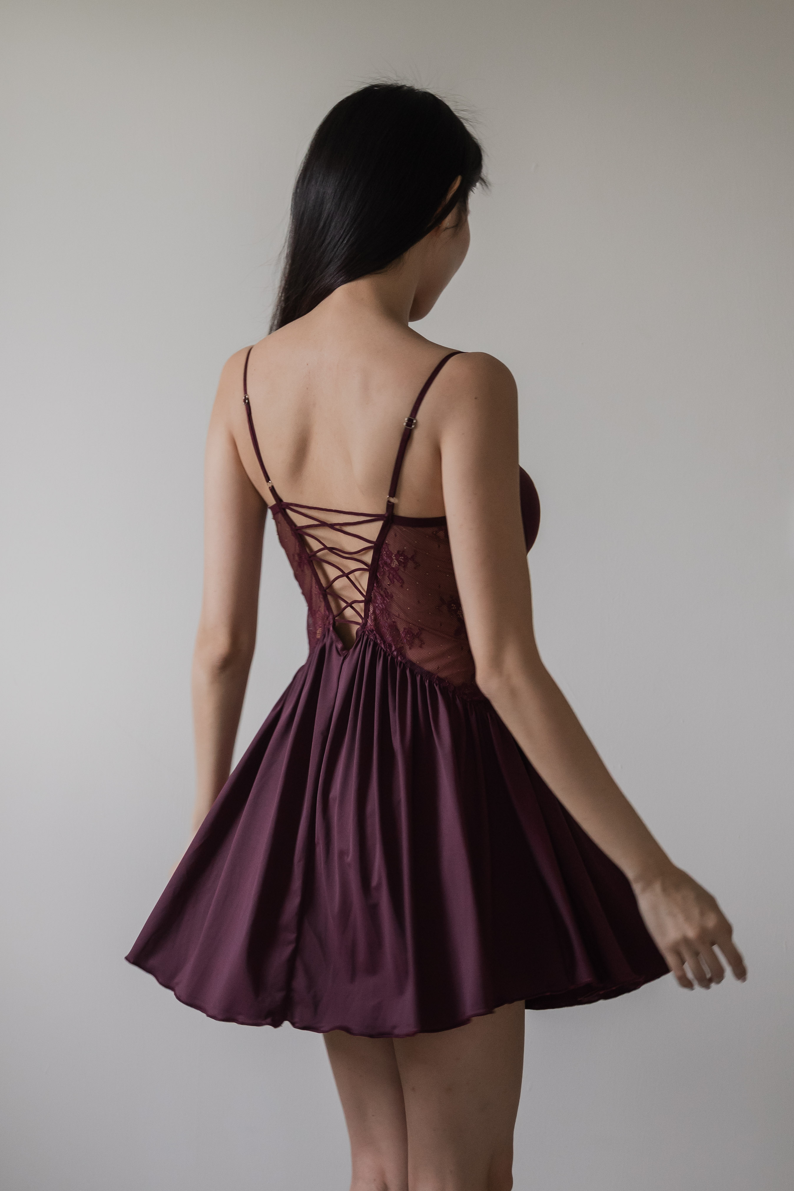 FREYA Lace Cutout Slip Dress (Garnet Red)