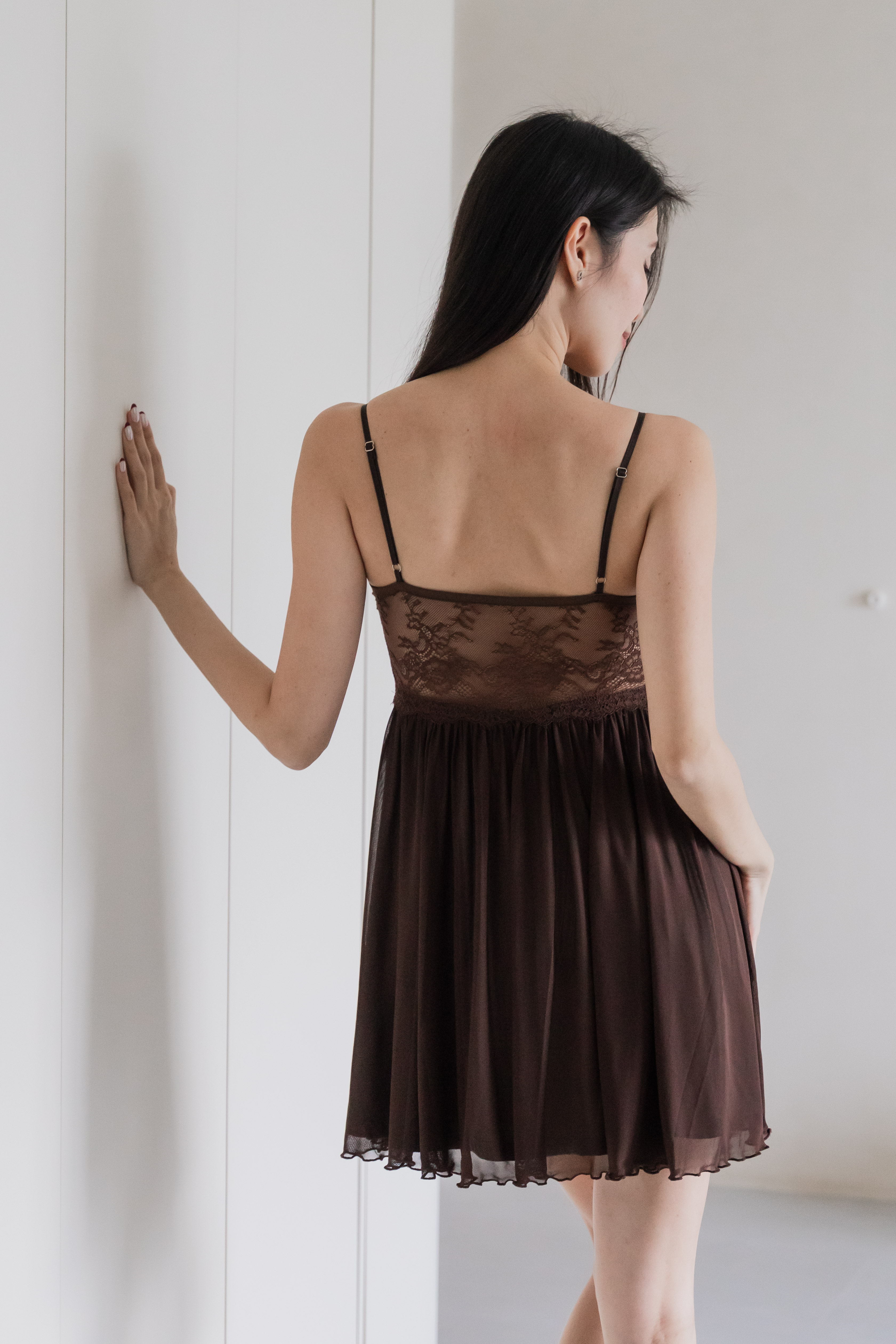 AURORA Laced Bustier Slip Dress (Espresso Brown)