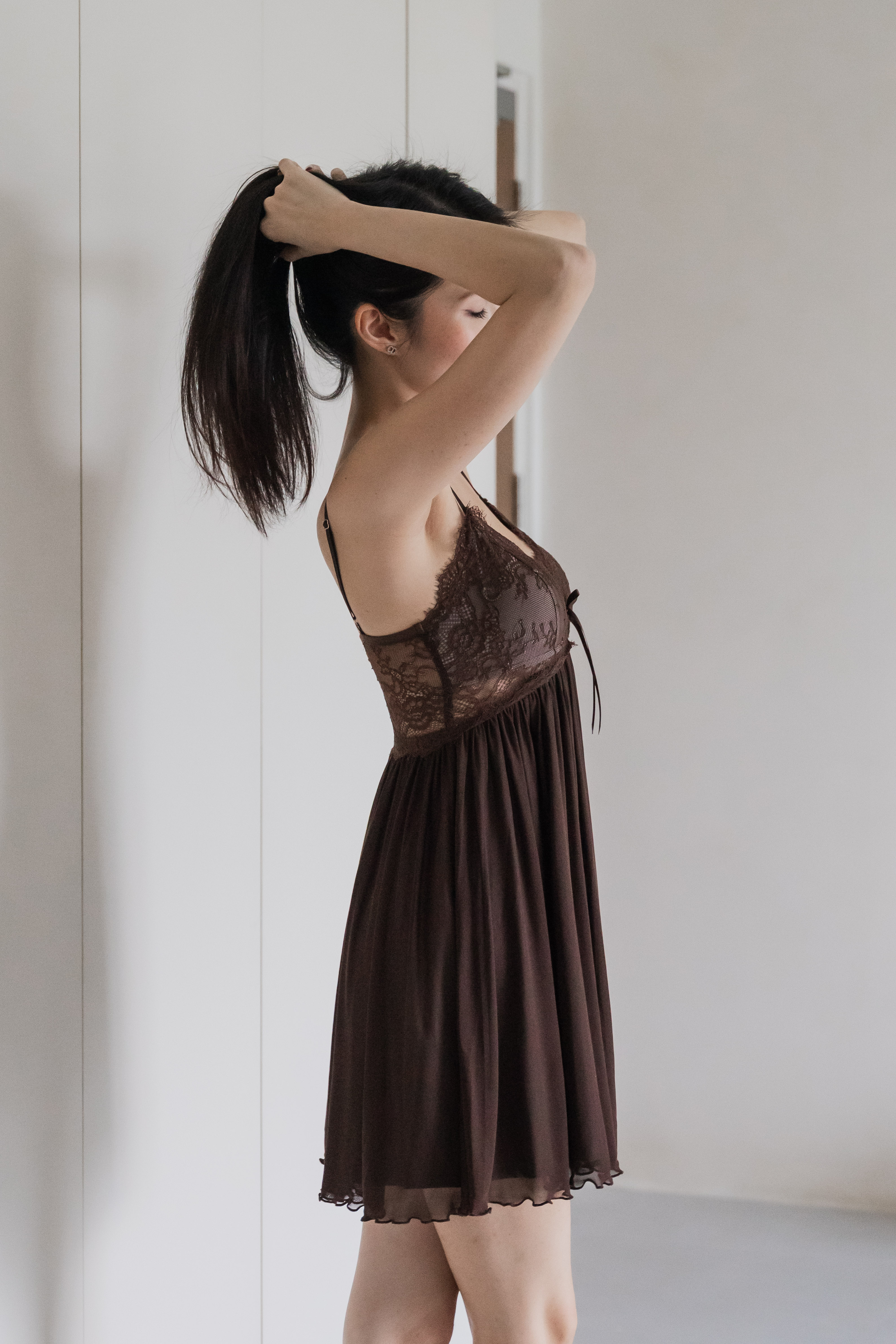 AURORA Laced Bustier Slip Dress (Espresso Brown)