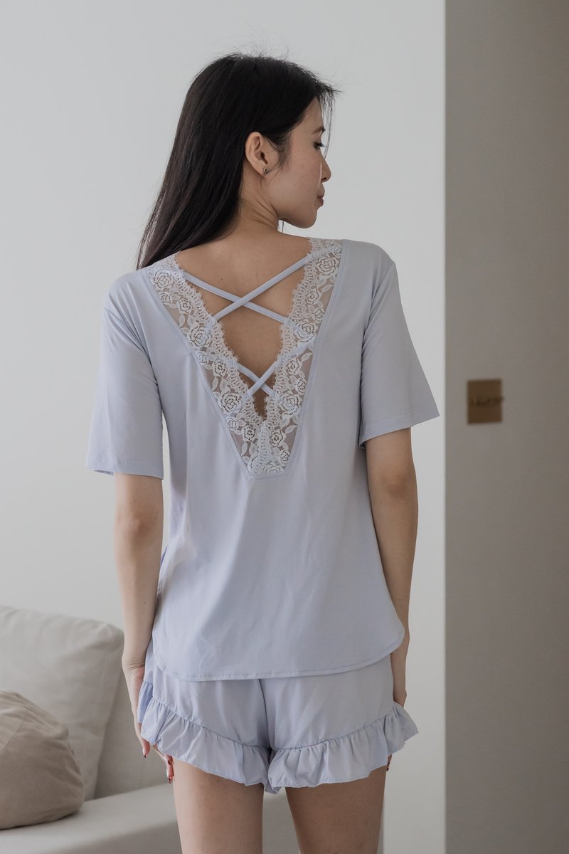 BERLYN LACE CROSS BACK 2Pcs Set (Dusty Blue)