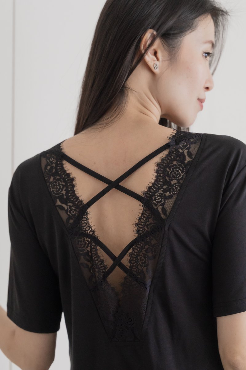 BERLYN LACE CROSS BACK 2Pcs Set (Dusk Black)