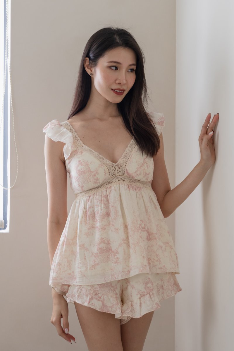 CARRIE TOILE FLUTTER SLEEVE 2Pcs Set (Petal Pink)