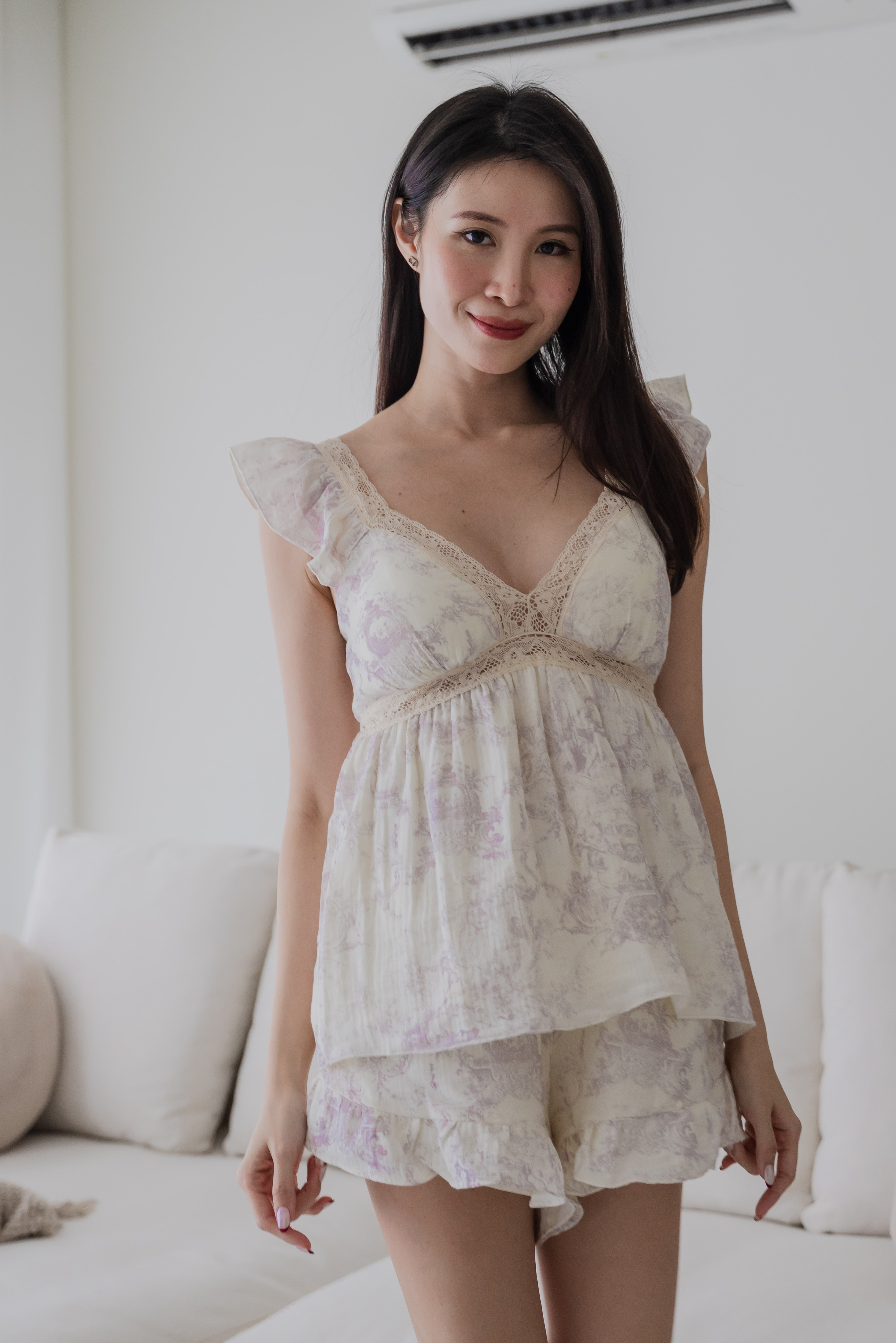 CARRIE TOILE FLUTTER SLEEVE 2Pcs Set (Misty Lilac)
