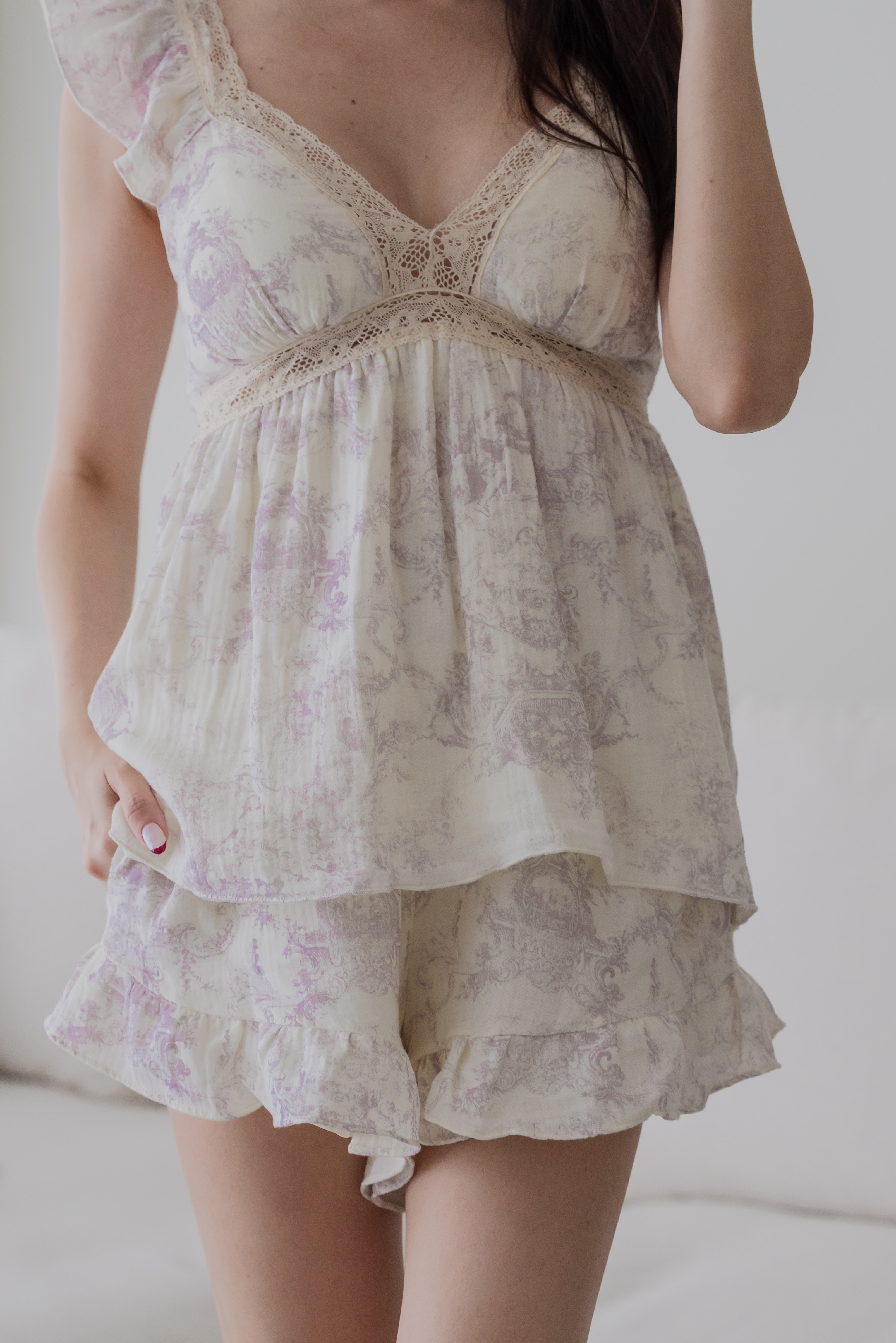 CARRIE TOILE FLUTTER SLEEVE 2Pcs Set (Misty Lilac)