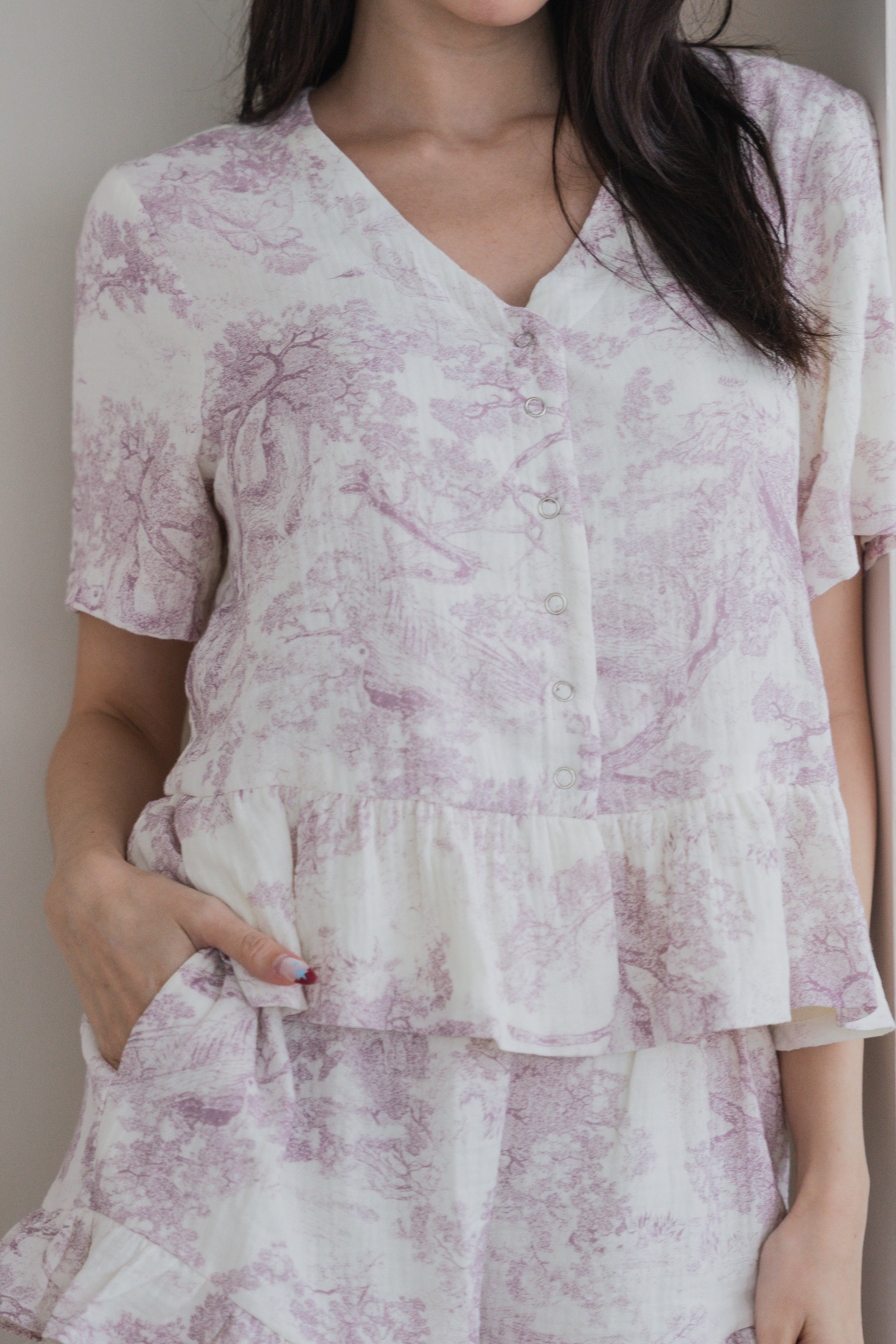 CLEO Toile Sleeved 2Pcs Set Sleepwear
