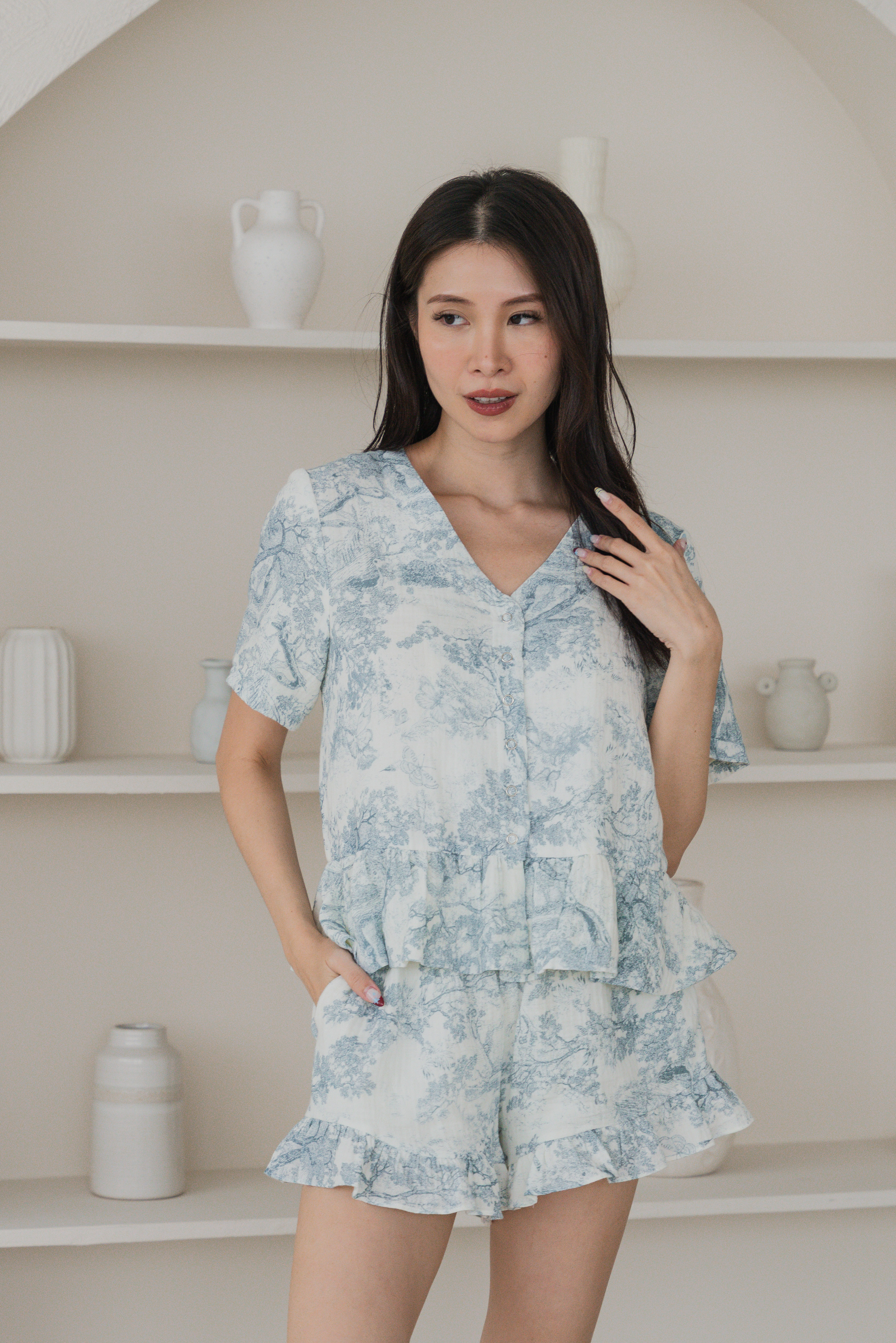 CLEO Toile Sleeved 2Pcs Set Sleepwear