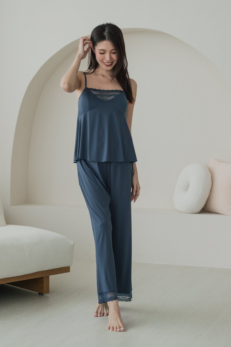 EMILY V Lace Neck 2Pcs Pants Set (Twilight Teal)
