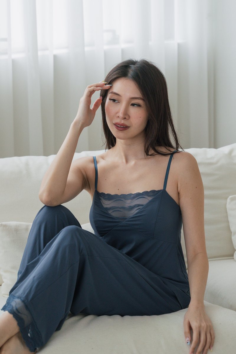 EMILY V Lace Neck 2Pcs Pants Set (Twilight Teal)