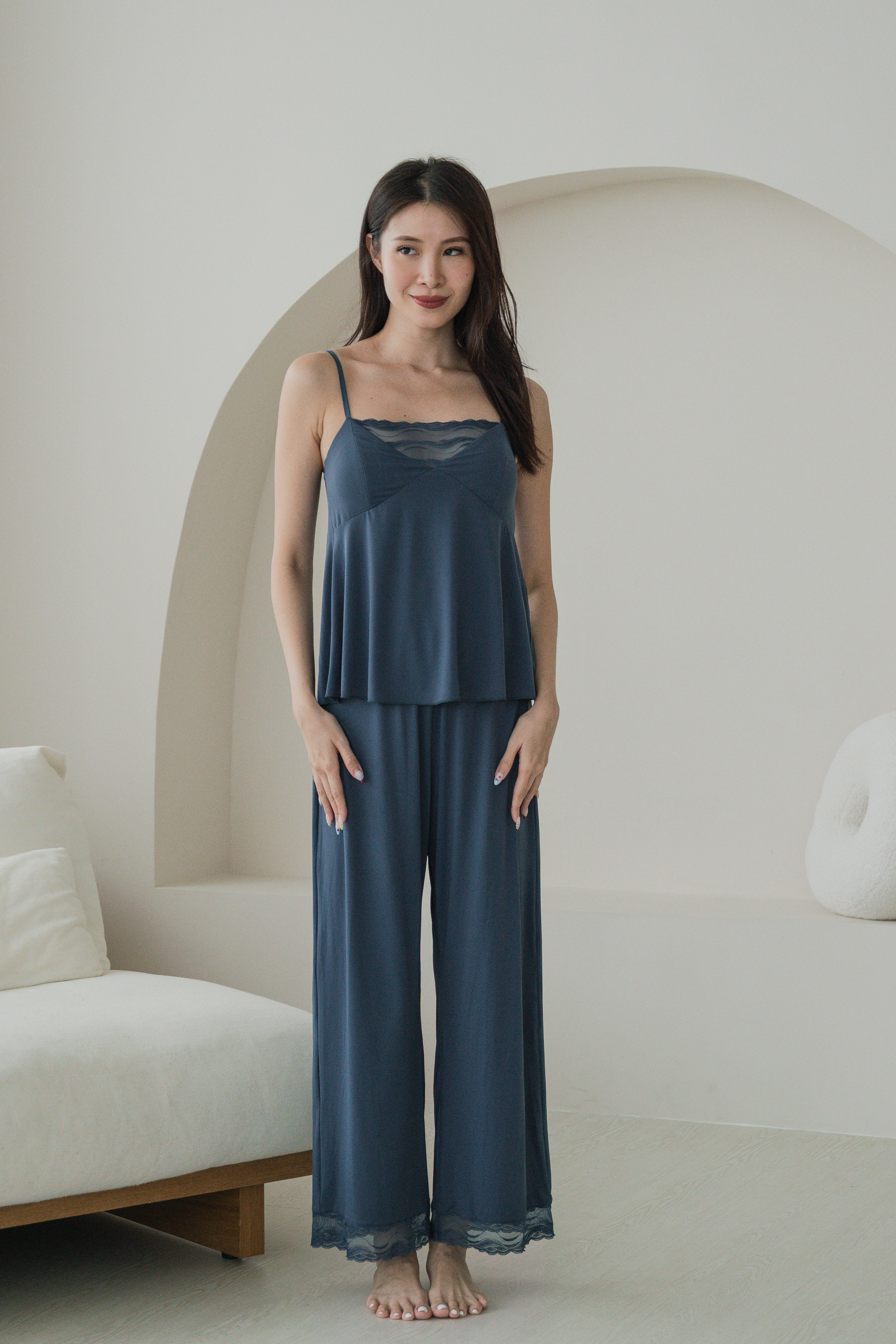 EMILY V Lace Neck 2Pcs Pants Set (Twilight Teal)