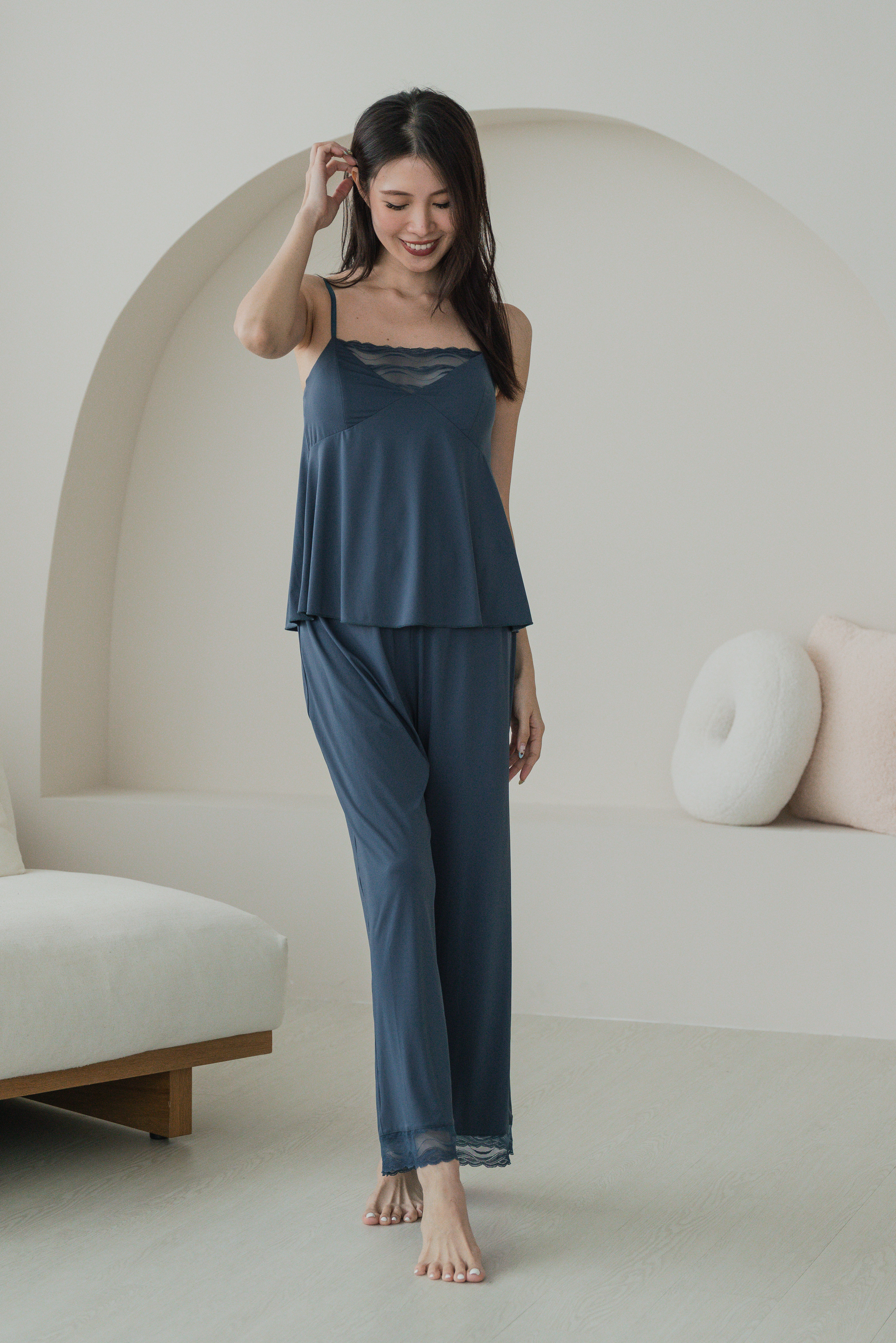 EMILY V Lace Neck 2Pcs Pants Set (Twilight Teal)
