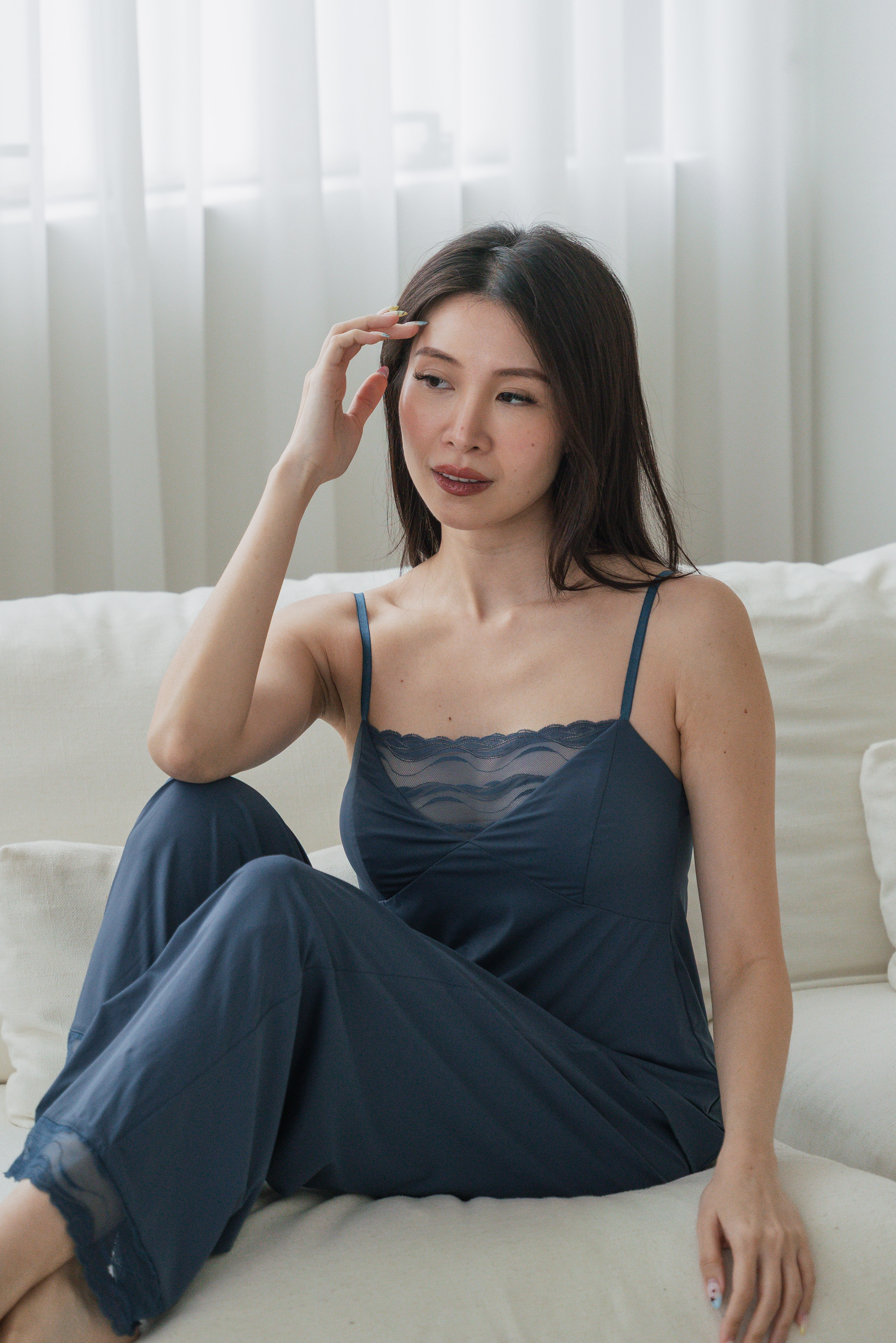 EMILY V Lace Neck 2Pcs Pants Set (Twilight Teal)