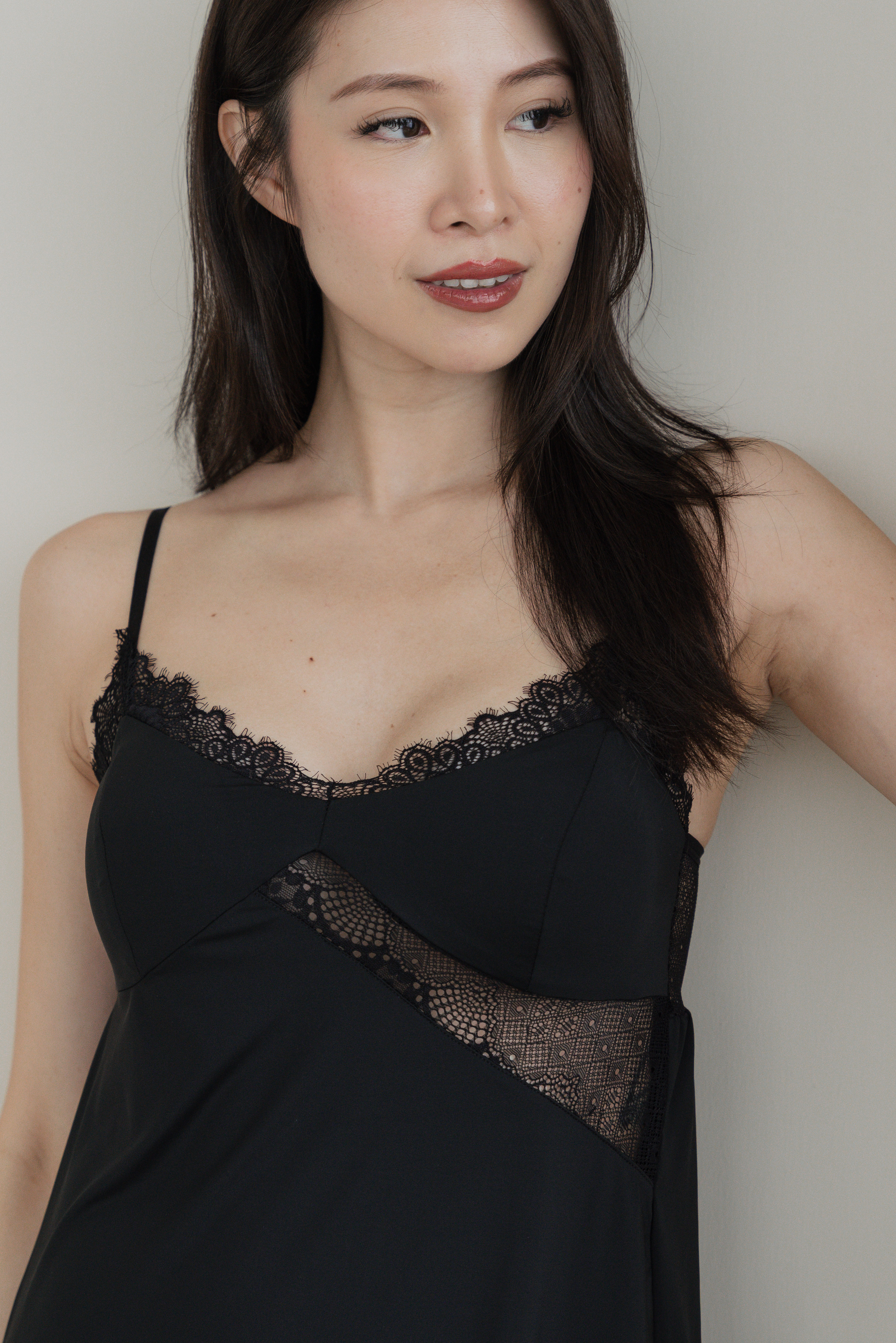 LUNA Side Lace Slip Dress (Dusk Black)